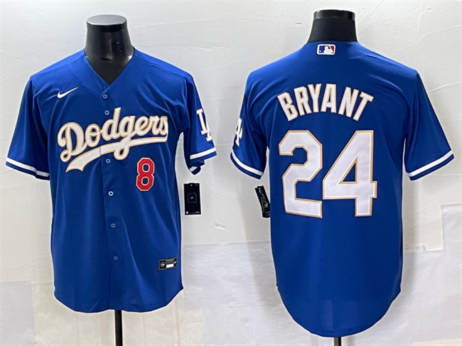 Men's Blue/Gold Los Angeles Dodgers Front #8 Back #24 Kobe Bryant Cool Base Stitched Jersey